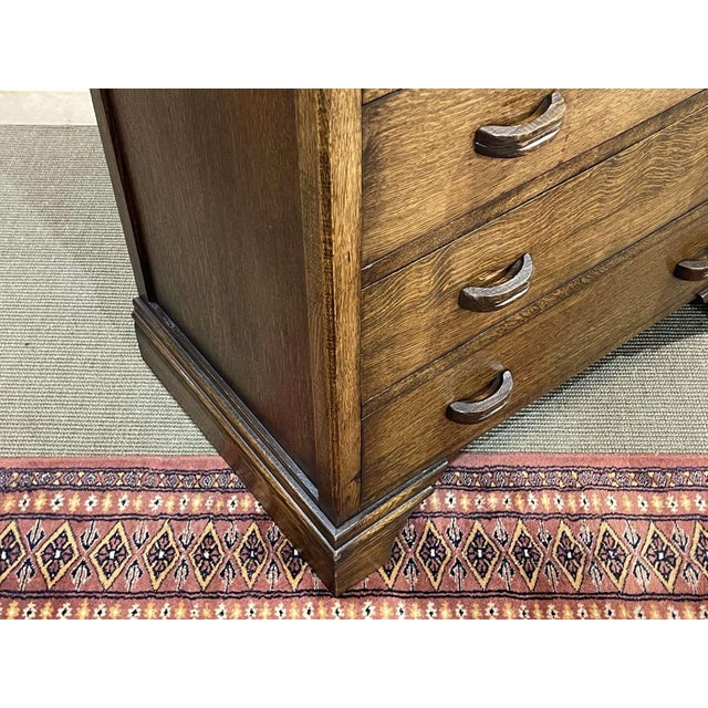 Brown English Art Deco Style Oak Chest of Drawers, 1950s For Sale - Image 8 of 15