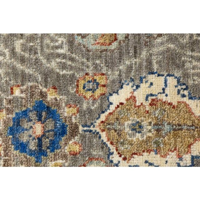 2020s Modern Oushak Style Hand-Knotted Wool Area Rug in Taupe Grey With Vibrant Floral For Sale - Image 5 of 12