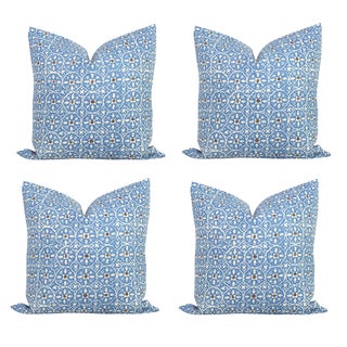 Quadrille French Blue & Brown Pillow Covers - S/4 For Sale
