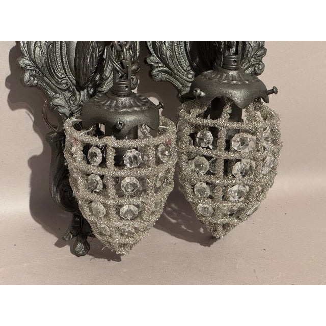 1980s French Louis XVI Bronze Charcoal Sconces / Wall Lamps -Pair For Sale - Image 6 of 13