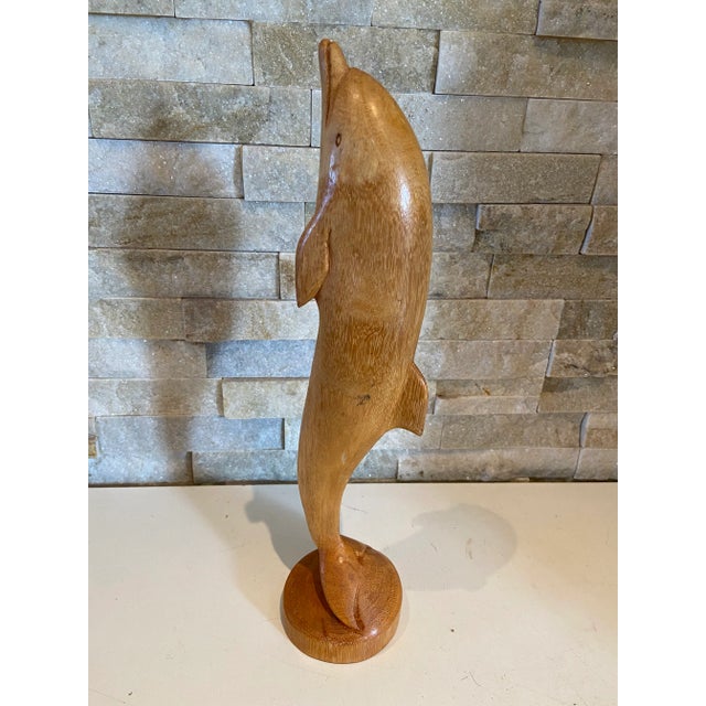 Vintage Large Golden Hardwood Hand Carved Dolphin Statue For Sale - Image 6 of 12