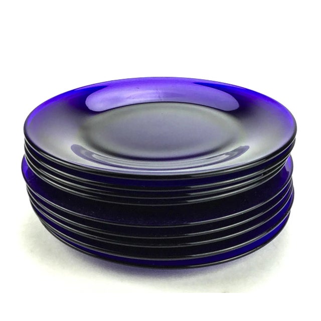 Vintage 6” Deep Cobalt Blue French Glass Serving Plates For Sale In Portland, ME - Image 6 of 8