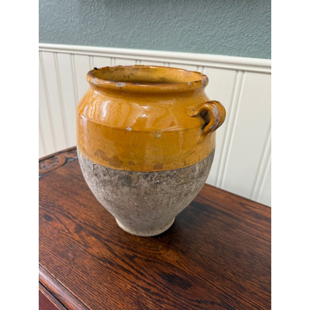 Ceramic Antique French Country Confit Pot Pottery Jug Glazed Ochre Yellow Large #2 For Sale - Image 7 of 17