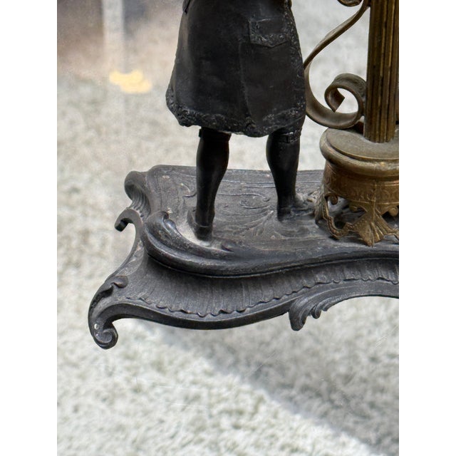 Rococo Revival Figural Spelter and Etched Glass Trumpet Vase, Antique For Sale - Image 11 of 16