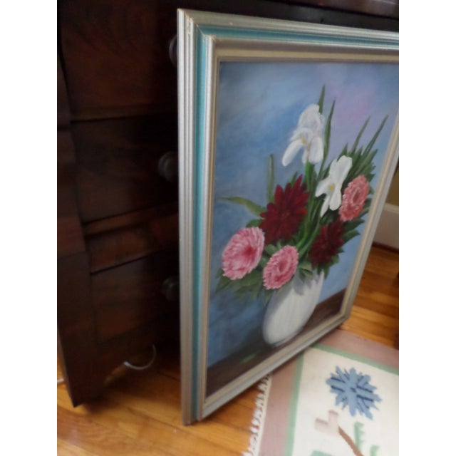 1950s Mid 20th Century Still Life Vase of Flowers Oil Painting, Framed For Sale - Image 5 of 10