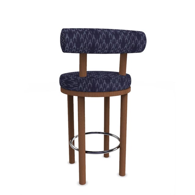Collector Modern Moca Bar Chair in Baldac Blue Fabric and Smoked Oak by Studio Rig For Sale - Image 4 of 6