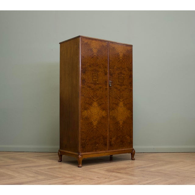 Vintage Art Deco Burr Walnut Compact Wardrobe, 1930s For Sale - Image 10 of 10