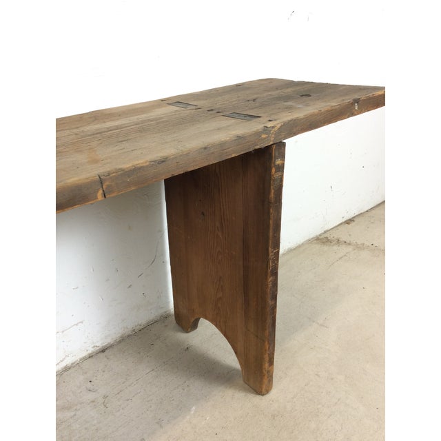 Antique Farmhouse Style Long Primitve Bench With Tongue & Groove Joinery For Sale - Image 17 of 17