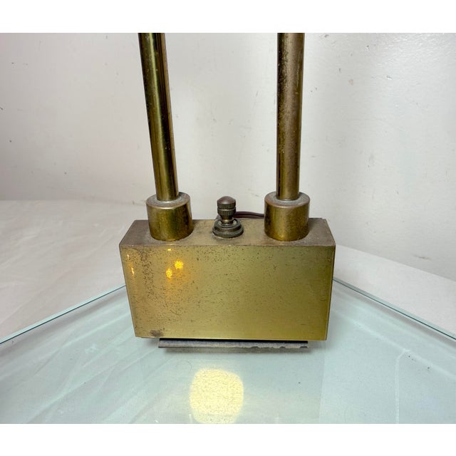 Brass Vintage Mid Century Modern Fontana Arte Glass and Brass Triangular Lamp For Sale - Image 8 of 14