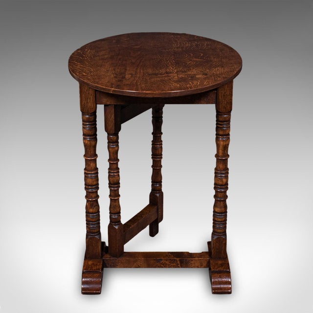1980s Vintage Folding Oval Occasional Table, English, Gate Leg, Side, Jacobean Revival For Sale - Image 5 of 12