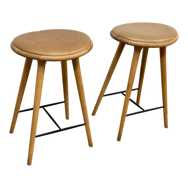 Space Copenhagen for Mater Soaped Oak Wood Counter Stools, Pair For Sale