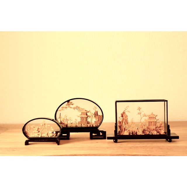 Chinoiserie Carved Cork Diorama Displays, 1950s, Set of 3 For Sale - Image 4 of 5