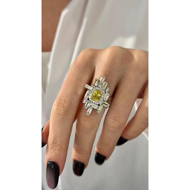 Metal Natural Sapphire Diamond Ring 6.75 14k W Gold 13.3 TCW Certified For Sale - Image 7 of 18