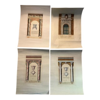1970s Hand Colored Architectural Engravings - Set of 4 For Sale