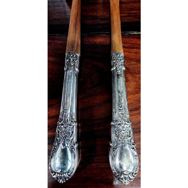 Silver Fine Sterling Silver Handles & Teak Wood Serving Utensils- a Pair For Sale - Image 8 of 13