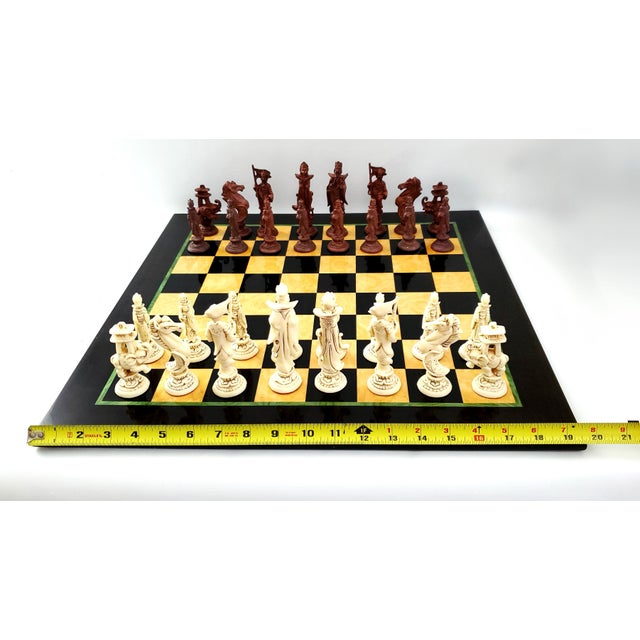 Vintage Marquetry Chess Set With Chinese Figurines For Sale - Image 10 of 15
