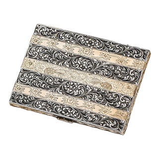 Exceptional Luxury Italian Hand Engraved Ornate Antique Cigarette Case Holder 800 Silver 18k Gold Inlay Tobacciana Collectible For Sale