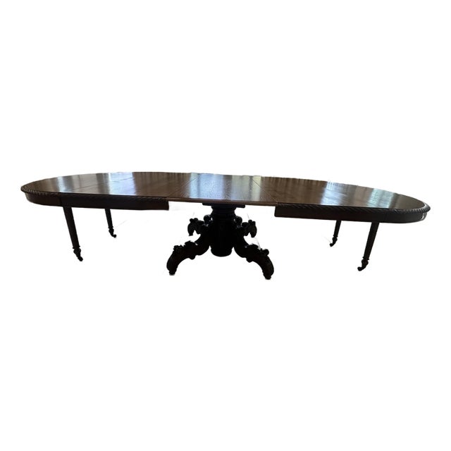 Circa 1860 French Louis XIII Hunting Style Carved Oak Extension Dining Table For Sale