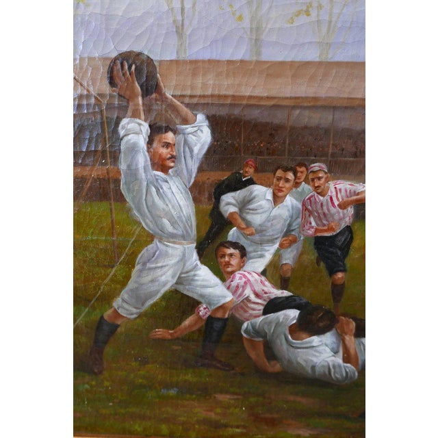 Painting, Framed Oil on Canvas, of Rugby Match, Late 1800s, Edwardian