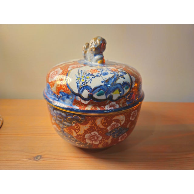 Antique imari foo dog bowl. Early 20th C. In fantastic condition with no chips, cracks, or crazing. Piece is stamped...