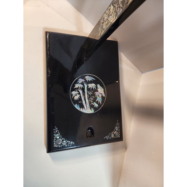 Shell Antique Japanese Sword Stand: Black Lacquer With Abalone Inlay For Sale - Image 7 of 10