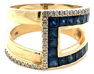 14k Yellow Gold Diamond & 1.50 Carat Weight Sapphire Ring, Size 7