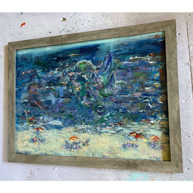 “Beach People”, Original Oil Painting, Framed Coastal Art, Landscape For Sale - Image 10 of 15