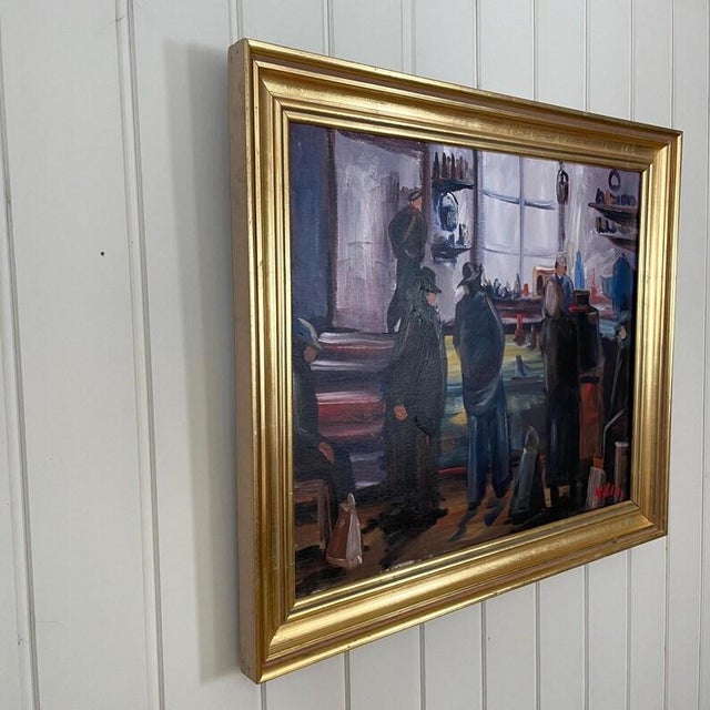 Textile 1930s Early Swedish Modernist Interior Scene Oil Painting by Göte Lundberg For Sale - Image 7 of 14