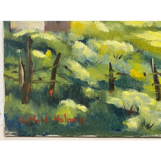 Clifford Holmes 1876-1963 Rolling Hills Country Landscape w/ Barn and Oak Tree Original oil on canvas Dimensions 30" wide...