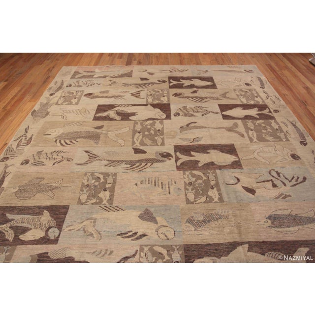Nazmiyal Collection Artistic Aquatic Fish Design Contemporary Area Rug For Sale - Image 4 of 6