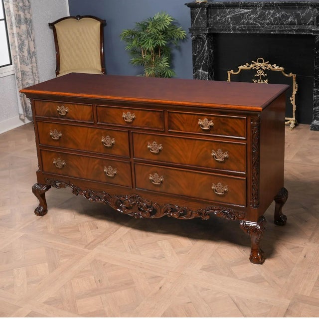 Wood Niagara Furniture Chippendale Mahogany Triple Dresser For Sale - Image 7 of 12