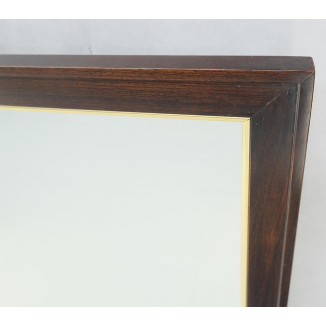 Wood Mid Century 1970s 30x48" Rectangle Walnut 7 Brass Wall Mirror MINT For Sale - Image 7 of 7