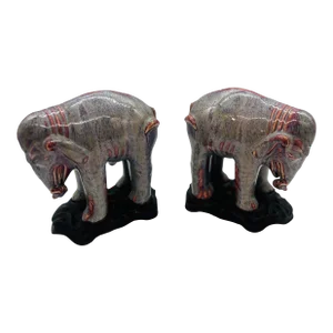 Magnificent Antique Chinese Porcelain Porcelain Flambe Glazed Elephants - Pair