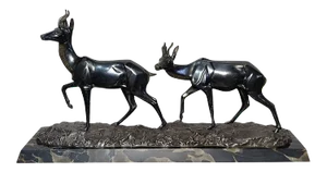 Bronze Two Gazelles Sculpture by I. Rochard