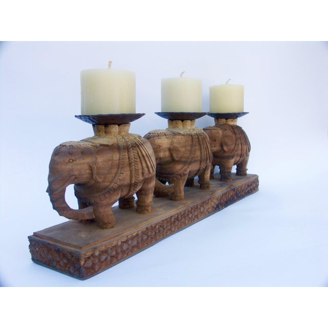 HandCarved Wood Elephants Candle Holder Chairish