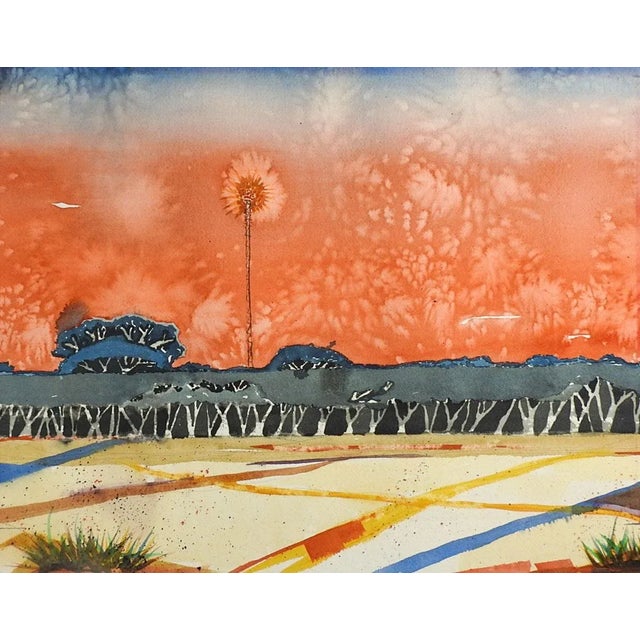 Mid-Century Modern Late 20th Century Aransas Sunset Abstract Watercolor Painting For Sale - Image 3 of 3