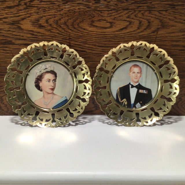 Vintage Queen Elizabeth and Prince Phillip Brass Crown Filigree Coronation Wall Decor - a Pair For Sale - Image 12 of 13