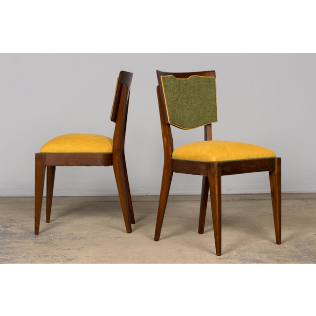 Set of 6 French Art Deco Maple Dining Chairs in Yellow and Moss Green, 1930s For Sale - Image 12 of 18