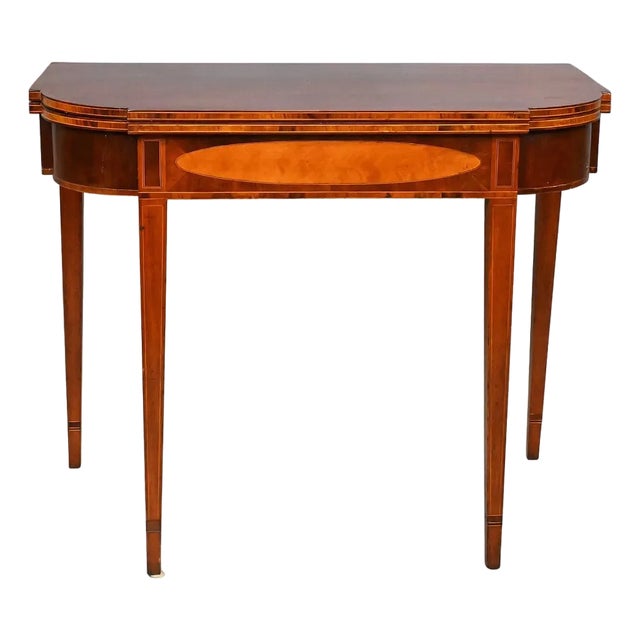 Mahogany Inlaid Fold Top Card Table, Early 19th Century For Sale