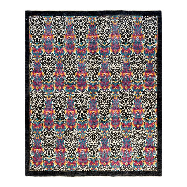Suzani Collection Hand-Knotted Area Rug - Black Collection 7' 10" x 8' 5" For Sale
