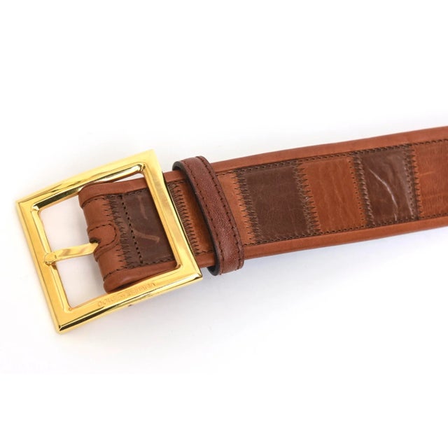 2000 - 2009 Dolce and Gabbana Italian Brown and Brass Tone Metal Leather Belt For Sale - Image 5 of 8