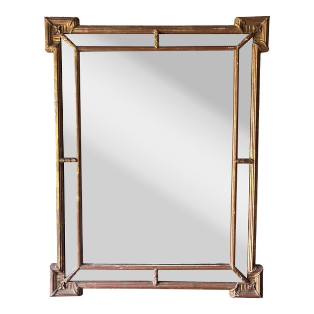 Vintage Hollywood Regency Giltwood Wall Mirror With Beveled Glass For Sale