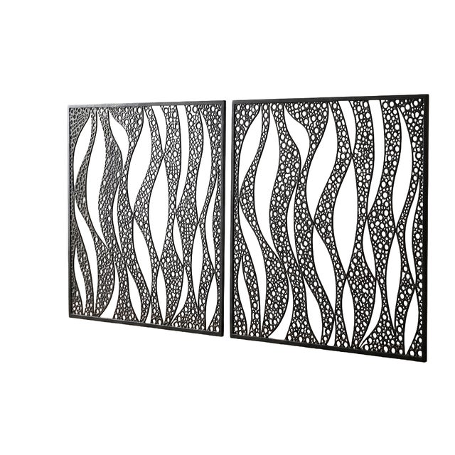 Neiman Marcus Set of Two Laser-Cut Wave & Circle Metal Large Wall Panels For Sale