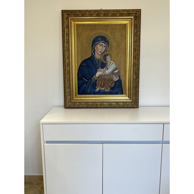 Painted Icon Depicting Notre Dame du Perpétuel Secours, 1960s, Oil on Jute Canvas For Sale - Image 8 of 9