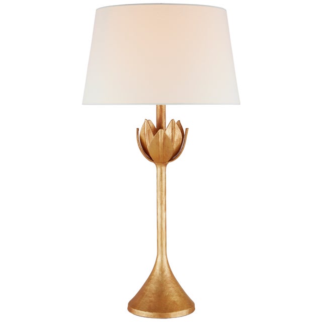 Alberto Large Table Lamp in Antique Gold Leaf with Linen Shade Designer: Julie Neill Height: 32.25" Shade Detail: 14" x...