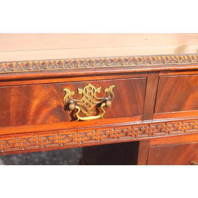 1940s Traditional Carved Wood 9 Drawer Writing Desk For Sale In Miami - Image 6 of 13