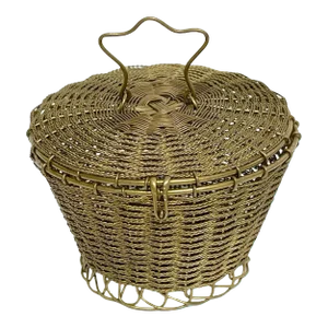 19th Century Napoleon III Woven Gilt Bronze Handled Basket, Weave Table Box