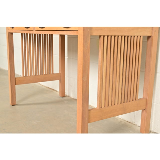 Stickley Mission Oak Arts & Crafts Spindle Writing Desk or Library Table For Sale In South Bend - Image 6 of 11