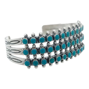 Vintage Southwestern Zuni Turquoise Cabochon Sterling Silver Cuff Bracelet