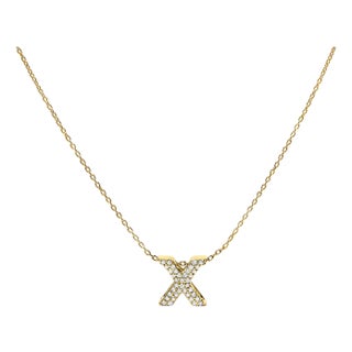 10K Yellow Gold Diamond Accent "X" Initial Bubble Pendant Necklace For Sale